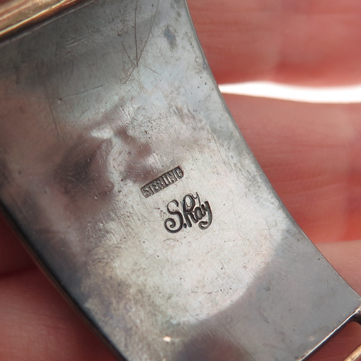 Silver Ray Navajo Old Pawn 925 Sterling 2-Tone Vintage C Z Floral Watch Band