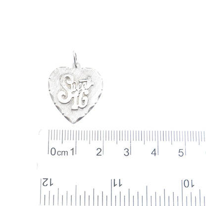 CROWN 925 Sterling Silver Vintage Sweet 16 Heart Charm Pendant