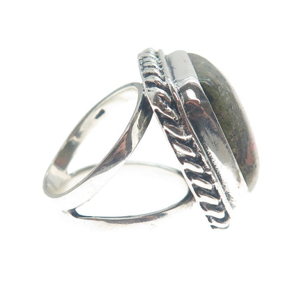 925 Sterling Silver Vintage Real Cushion-Cut Unakite Roped Ring Size 7.75
