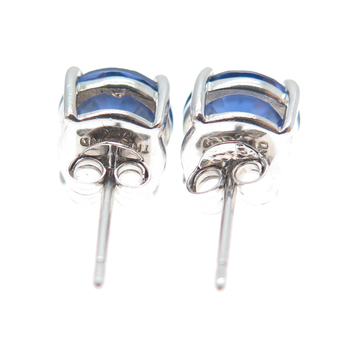 925 Sterling Silver Round-Cut Dark Blue C Z Stud Earrings