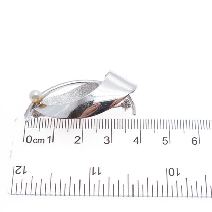 CURTIS CREATIONS Sterling Silver Vintage Real Pearl Modernist Flower Pin Brooch