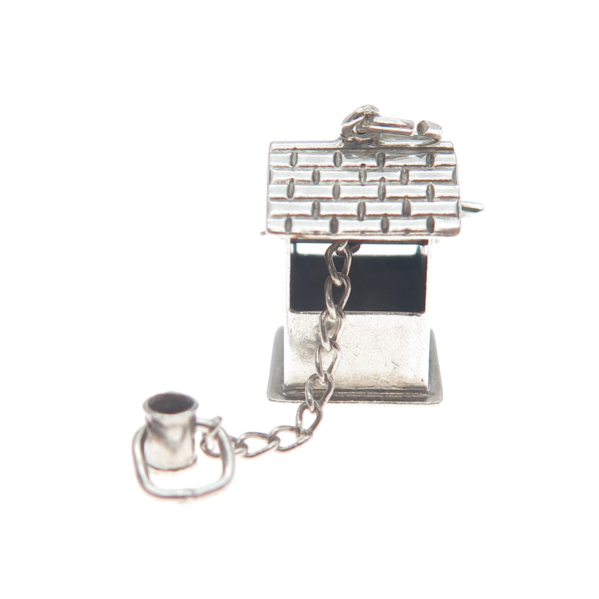 925 Sterling Silver Antique Art Deco Water Well Minimalist 3D Charm Pendant