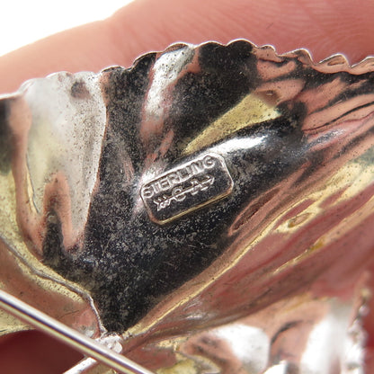 CARL ART 925 Sterling Silver Vintage Real Tahitian Pearl Floral Leaf Pin Brooch
