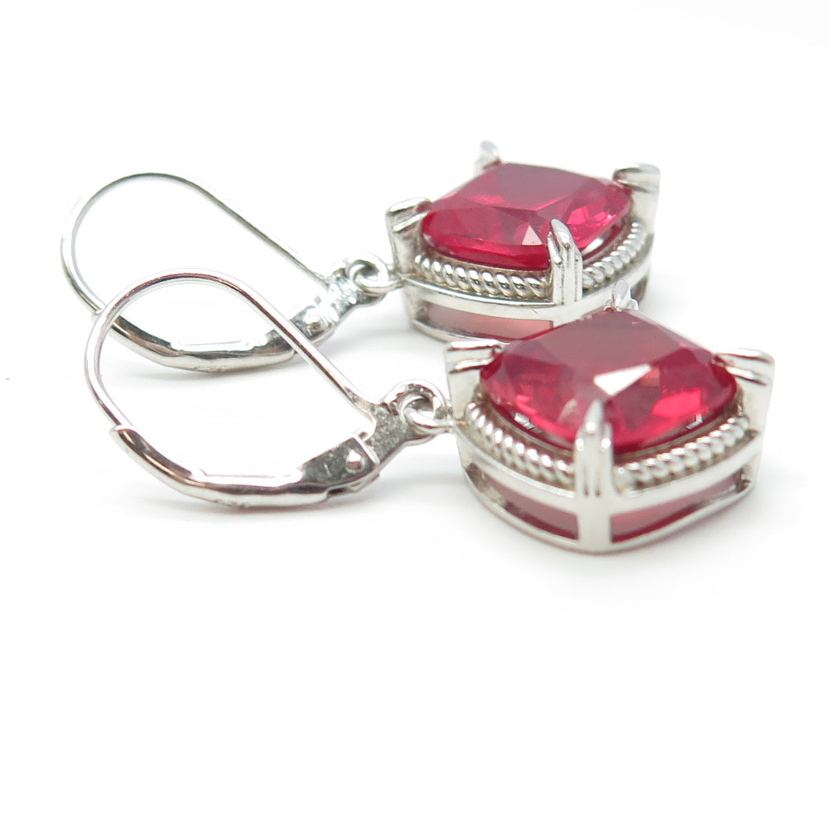 925 Sterling Silver Lab-Created Pink Sapphire Dangling Earrings