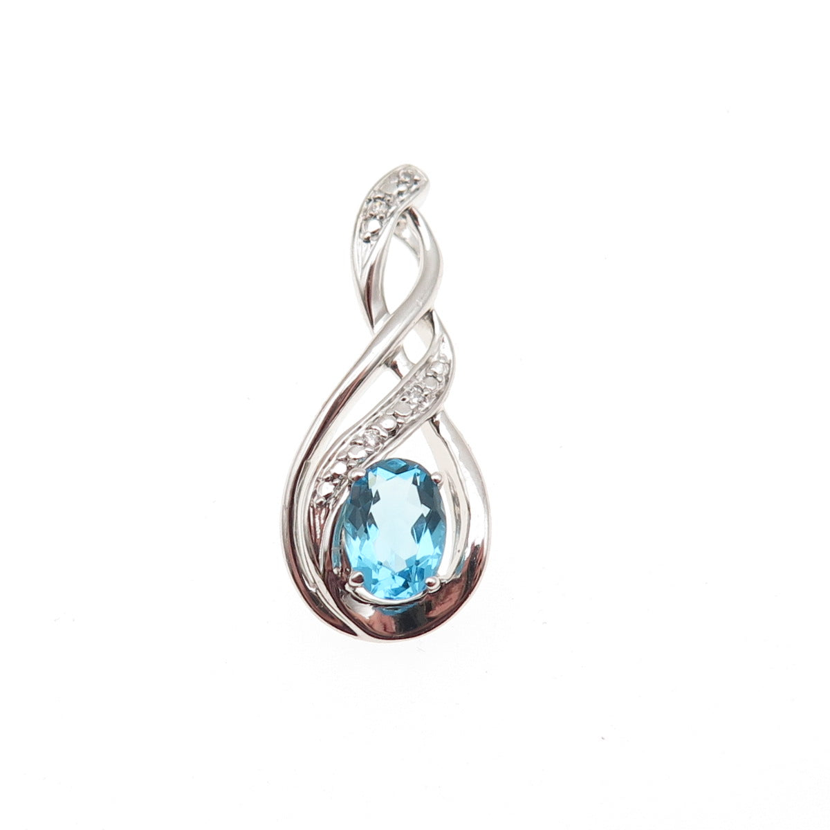 925 Sterling Silver Blue & White C Z Twisted Slide Charm Pendant