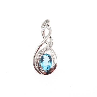 925 Sterling Silver Blue & White C Z Twisted Slide Charm Pendant