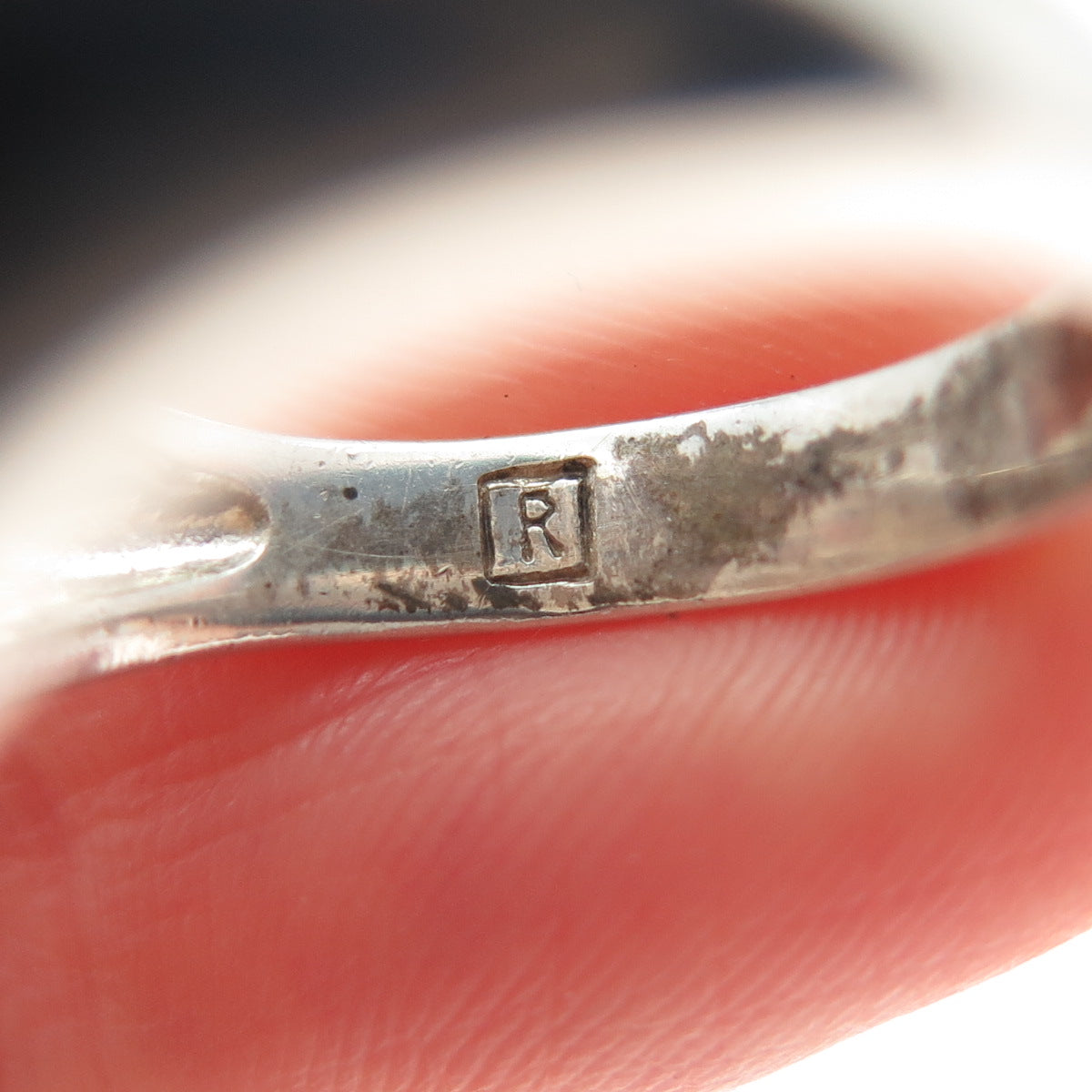 925 Sterling Silver 14K Rose Gold Vintage Real Diamond Modernist Ring Size 7.75