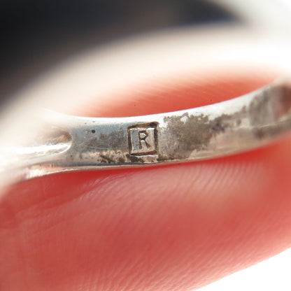 925 Sterling Silver 14K Rose Gold Vintage Real Diamond Modernist Ring Size 7.75