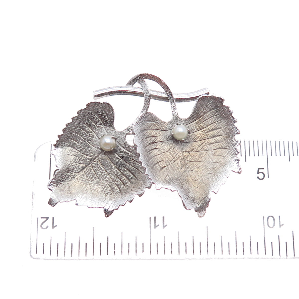 CARL ART 925 Sterling Silver Antique Art Deco Real Pearl Floral Leaf Pin Brooch