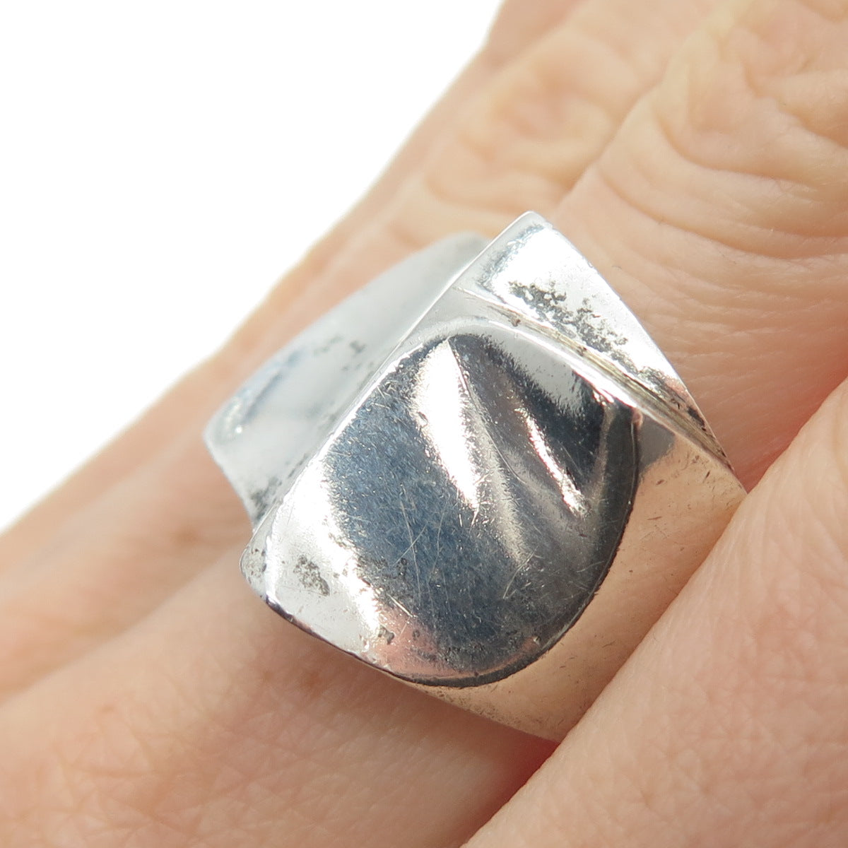 925 Sterling Silver Vintage Modernist Oxidized Ring Size 8.75