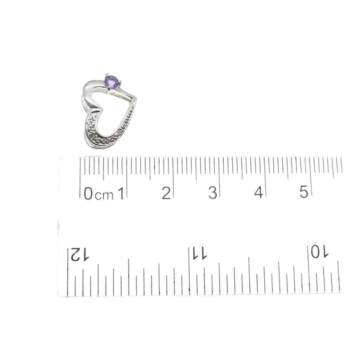 925 Sterling Silver Real Diamond Accent Amethyst Heart Minimalist Slide Pendant