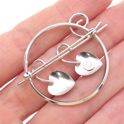 D'OR 925 Sterling Silver Antique Art Deco Floral Heart Pin Brooch