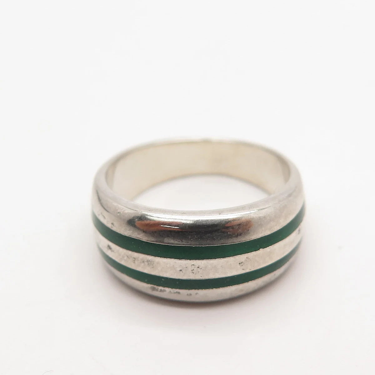 925 Sterling Silver Vintage Enamel Striped Band Ring Size 6.25