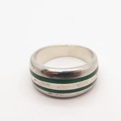 925 Sterling Silver Vintage Enamel Striped Band Ring Size 6.25