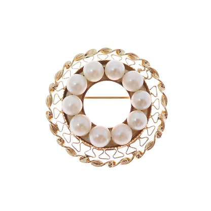 CATAMORE 1/20 12K Gold Filled Antique Art Deco Real Pearl Filigree Pin Brooch