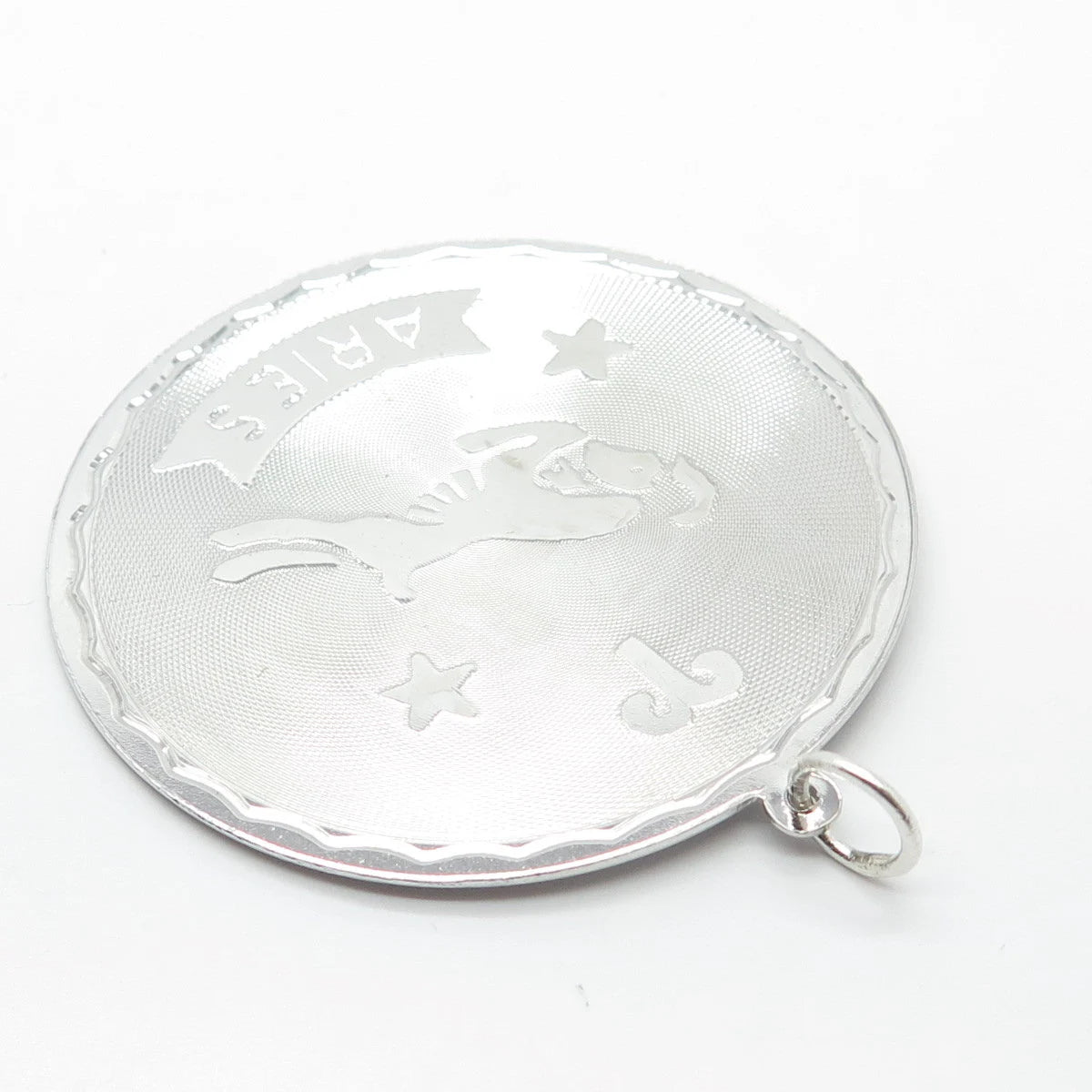 925 Sterling Silver Vintage Aries Zodiac Sign Round Pendant