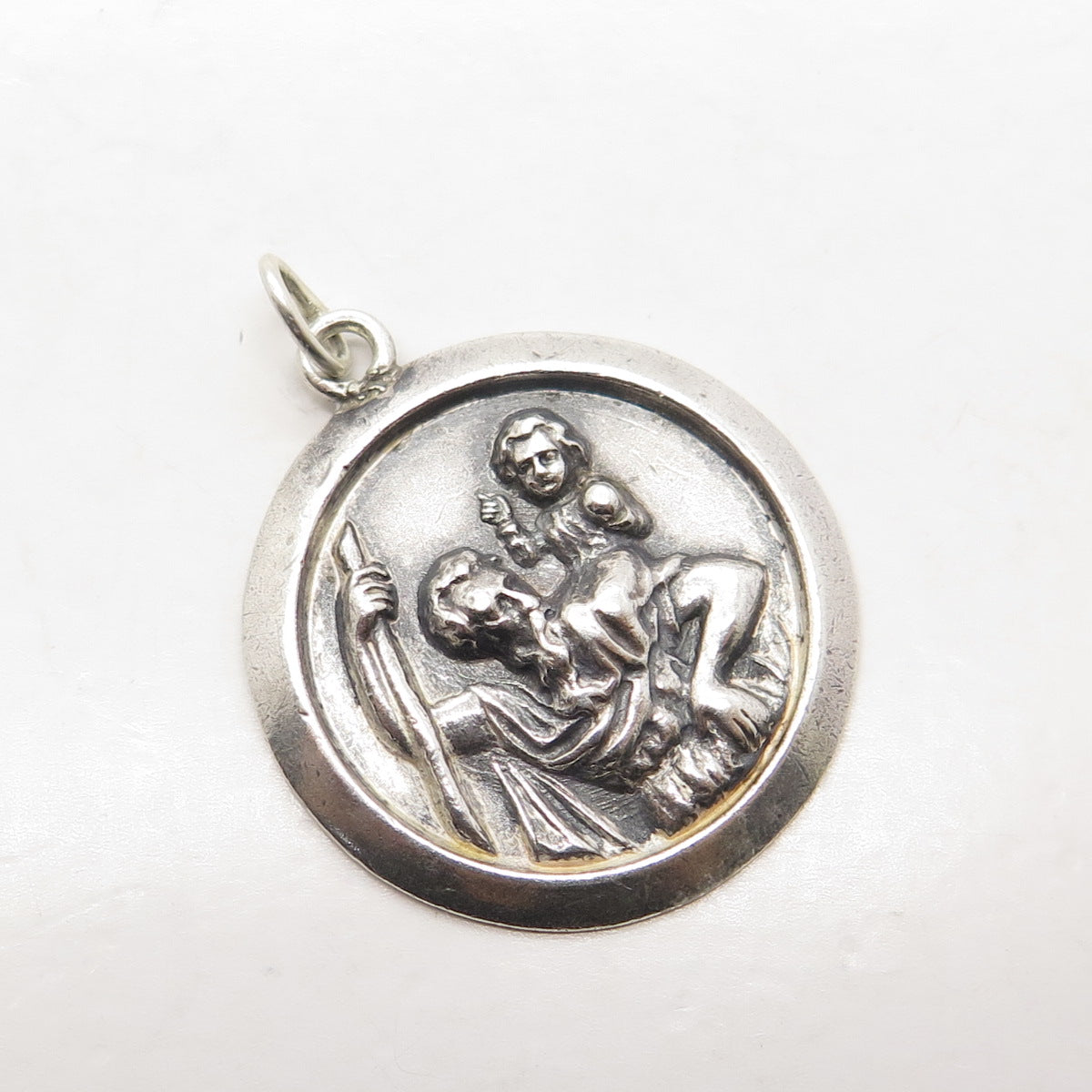 925 Sterling Silver Vintage Mexico St. Christopher Religious Round Pendant