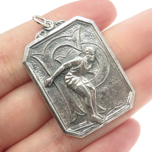 925 Sterling Silver Antique 1933 "50 YD Backstroke" Swimming Medal Pendant