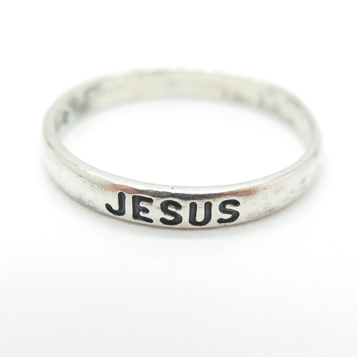 WALDECK JOHNSON 925 Sterling Silver Vintage "Jesus" Band Ring Size 8