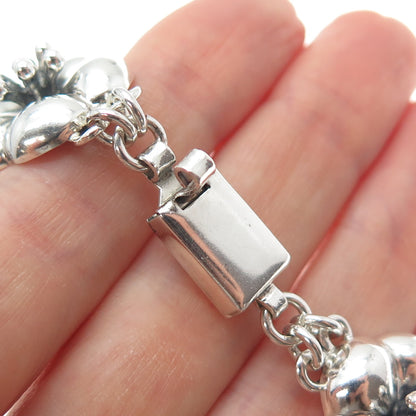 925 Sterling Silver Vintage CII Mexico Flower Blossom Oxidized Bracelet 7.25"