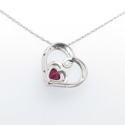 925 Sterling Silver Lab-Created Ruby & C Z Heart Singapore Chain Necklace 18"