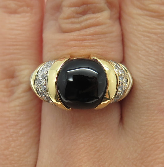 DANWAK 18K Gold 925 Sterling Silver 28 Diamond 0.50ct Black Onyx Ring Size 5.75