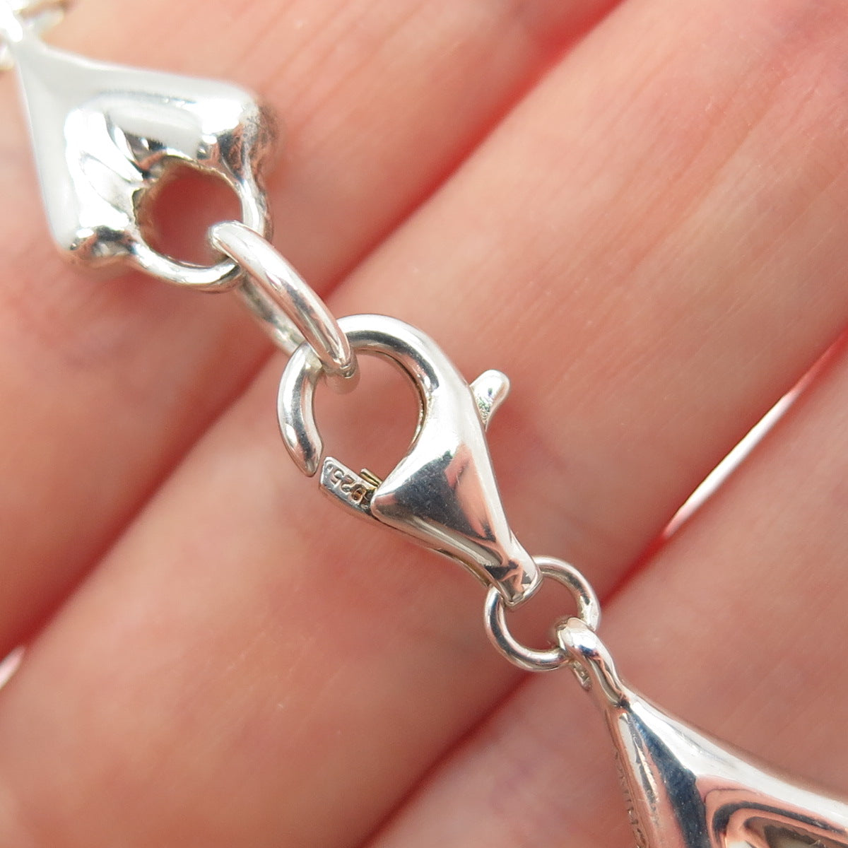 ROBERT LEE MORRIS 925 Sterling Silver Vintage Modernist Heart Link Bracelet 7"