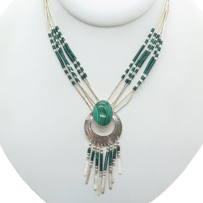 THOMAS SINGER Old Pawn Sterling Silver Vintage Malachite 5-Strand Necklace 22"