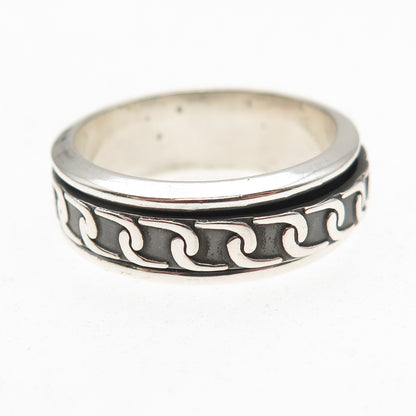 925 Sterling Silver Vintage Chain Link Oxidized Rotating Band Ring Size 11