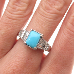 Chuck Clemency 925 Sterling Silver Real Turquoise & White Topaz Ring Size 8.25