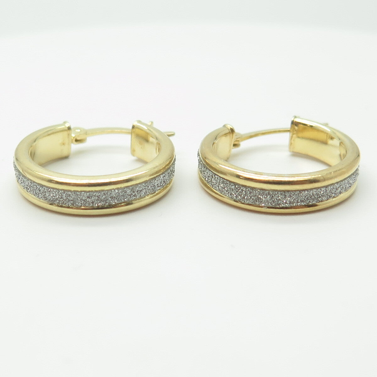 HAN 925 Sterling Silver Gold Plated Diamond-Imitation Hoop Earrings