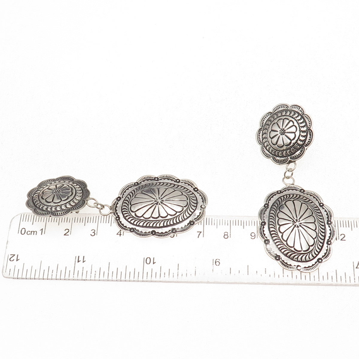 Bobby Francis Navajo Old Pawn Sterling Vintage Concho Dangle Clip On Earrings