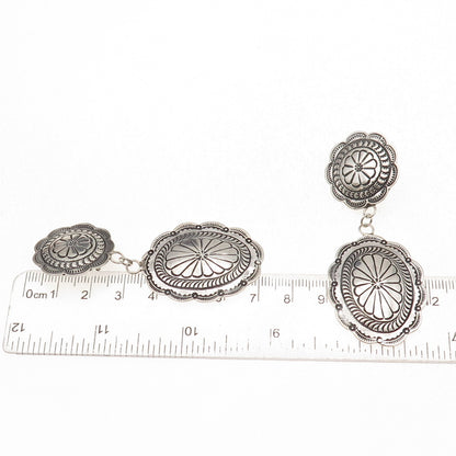 Bobby Francis Navajo Old Pawn Sterling Vintage Concho Dangle Clip On Earrings
