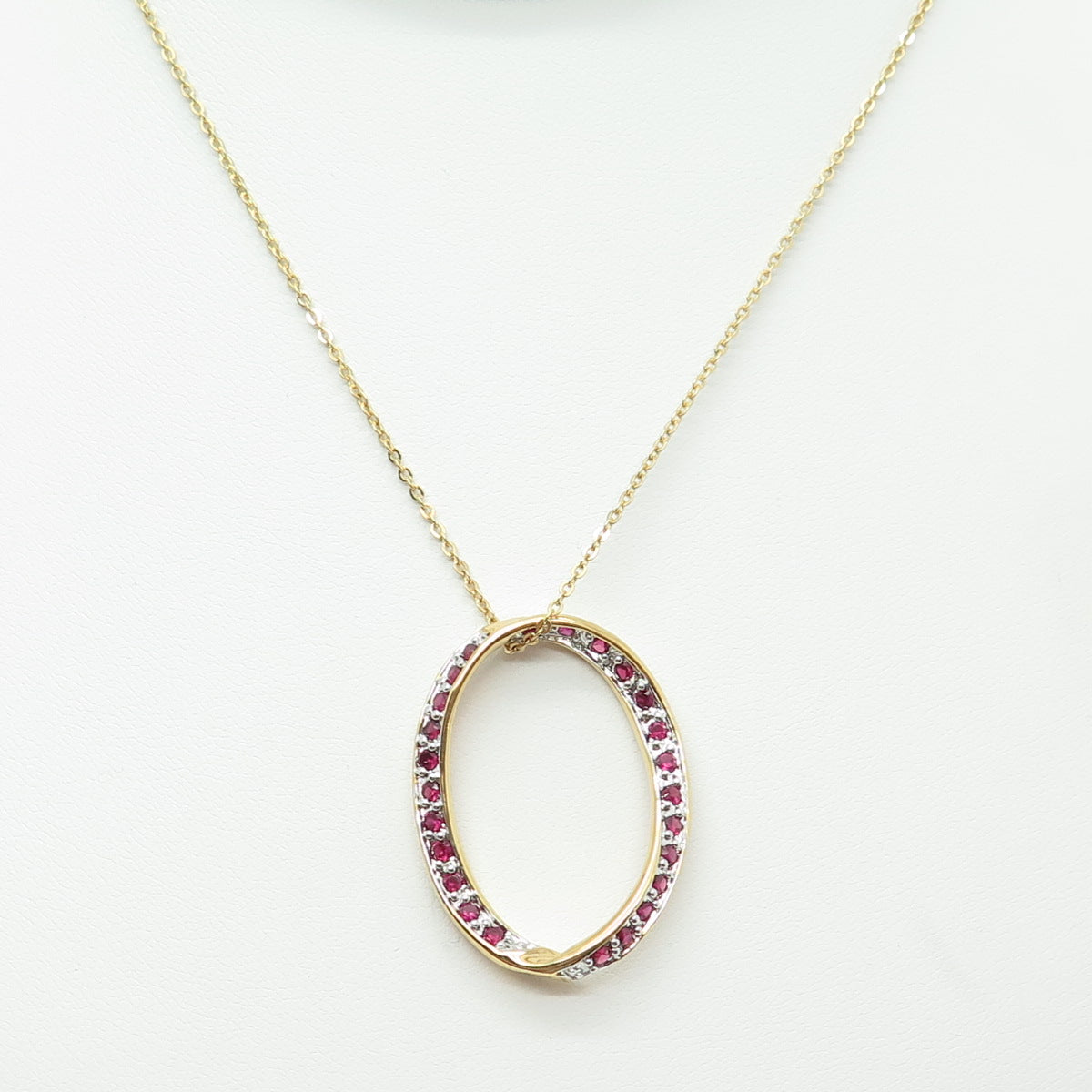 925 Sterling Silver Gold Plated Lab-Created Ruby Twisted Circle Necklace 18"