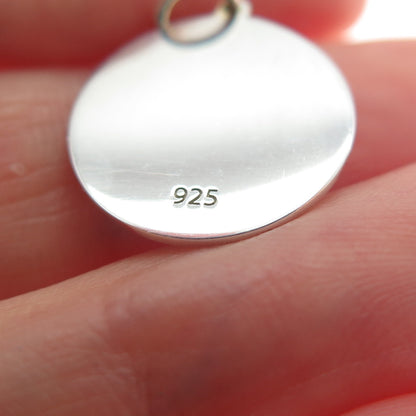 925 Sterling Silver Pink Enamel Belle Rose Round Tag Minimalist Charm Pendant