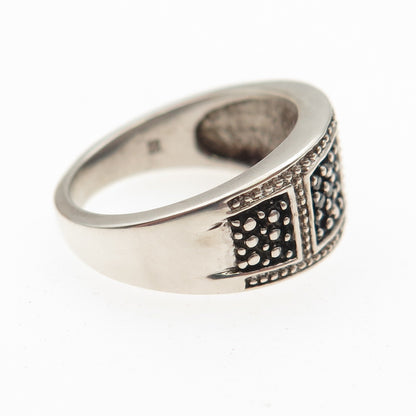 925 Sterling Silver Real Round-Cut Black Diamond Ring Size 7.25