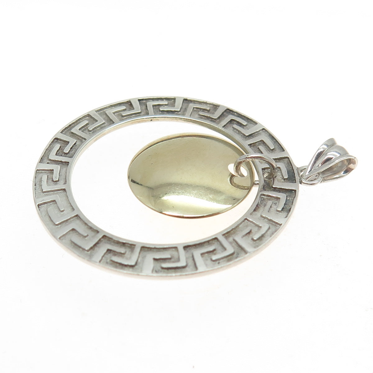 925 Sterling Silver 2-Tone Vintage Turkey Greek Maze Pendant