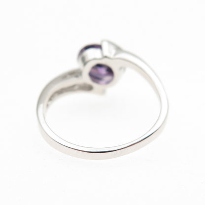 925 Sterling Silver Real Oval-Cut Amethyst Bypass Ring Size 5