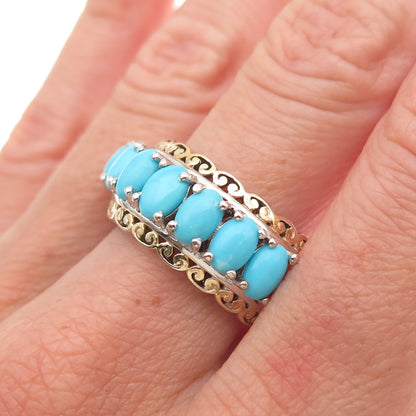Chuck Clemency 925 Sterling 2-Tone Real Sleeping Beauty Turquoise Ring Size 8.25