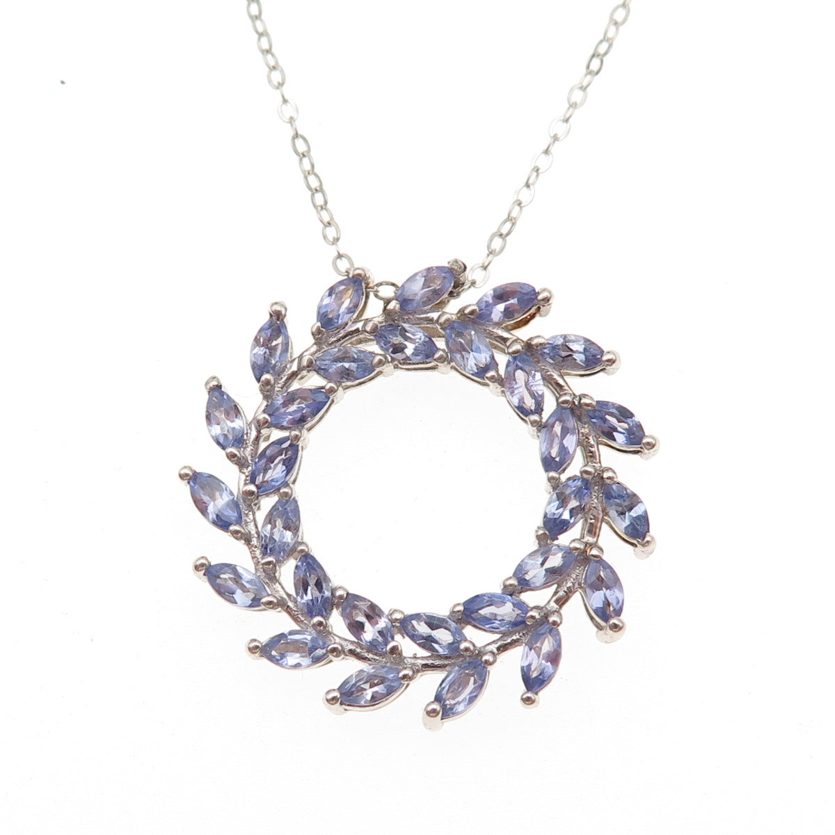 Chuck Clemency 925 Sterling Real Marquise-Cut Tanzanite Cable Chain Necklace 20"