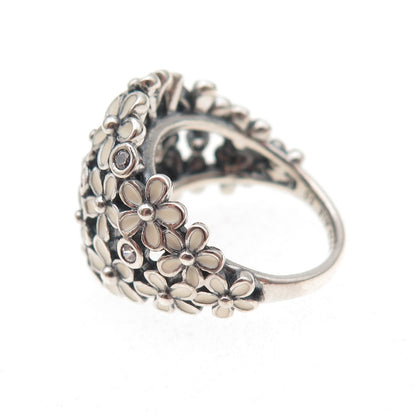 Pandora 925 Sterling Silver Enamel & C Z Darling Daisy Bouquet Ring Size 5.25
