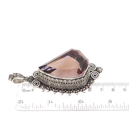 925 Sterling Silver Vintage Real Ametrine Swirl Beaded Large 69.7g Pendant
