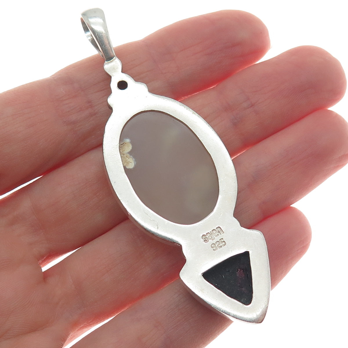 SAJEN 925 Sterling Silver Vintage Real Druzy Jasper & Ruby Gem Amulet Pendant