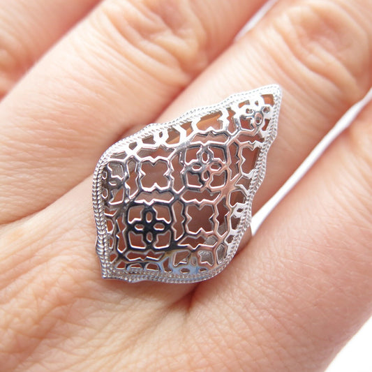 925 Sterling Silver Vintage Wide Ornate Ring Size 6.75