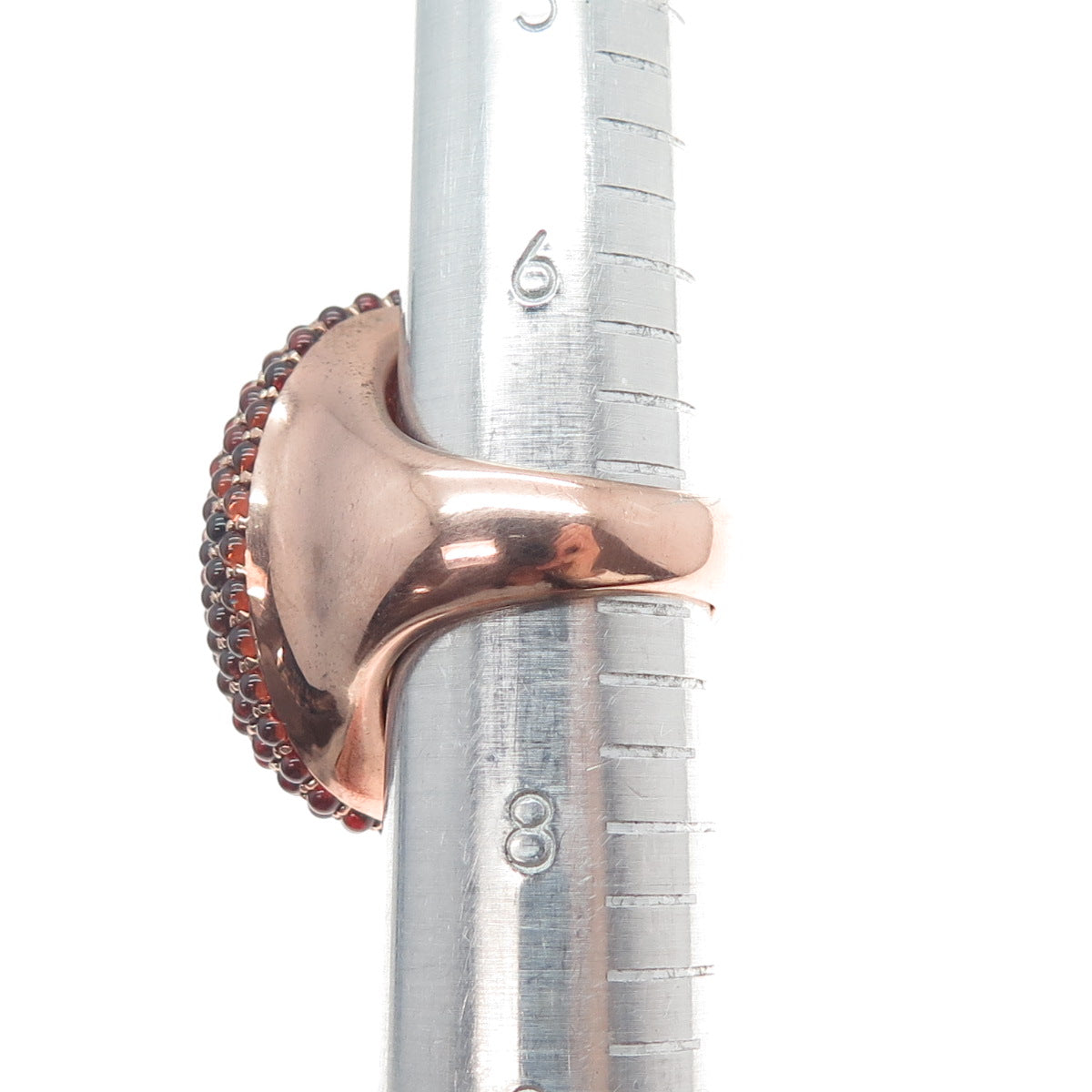 925 Sterling Silver Rose Gold Plated Real MOP Red Garnet & C Z Ring Size 7.25