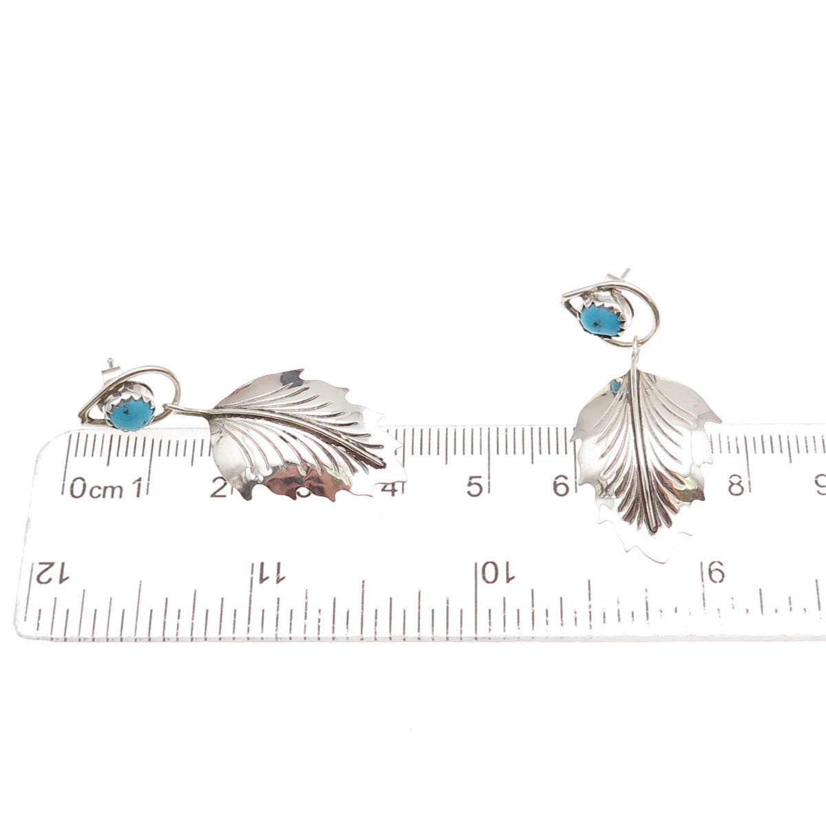 Old Pawn Sterling Silver Vintage Southwestern Turquoise Floral Dangle Earrings