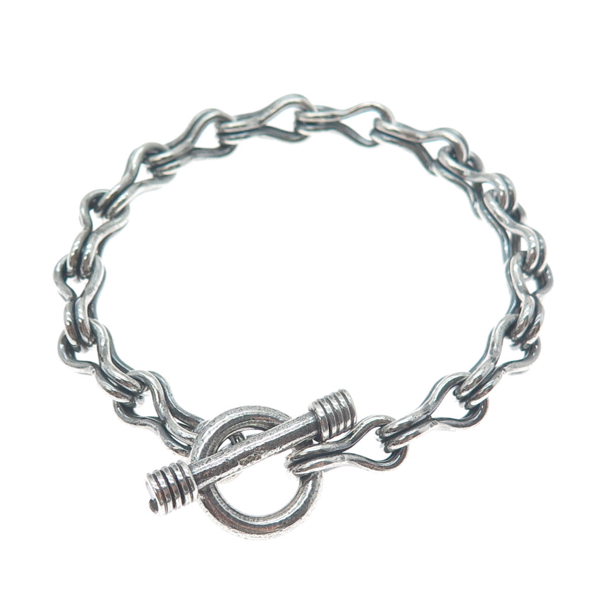 925 Sterling Silver Vintage Spiga Oxidized Link Bracelet 6.5"