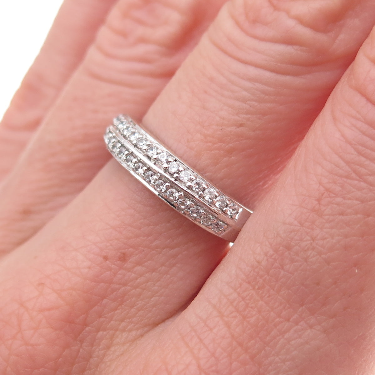 925 Sterling Silver Round-Cut C Z Half Eternity Band Ring Size 7