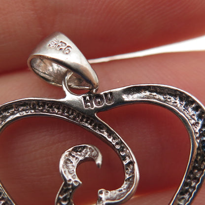 SONYA HOU Sterling Silver Vintage Real Round-Cut Sapphire Heart Charm Pendant