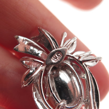 925 Sterling Silver Vintage Real Opal Floral Slide Charm Pendant